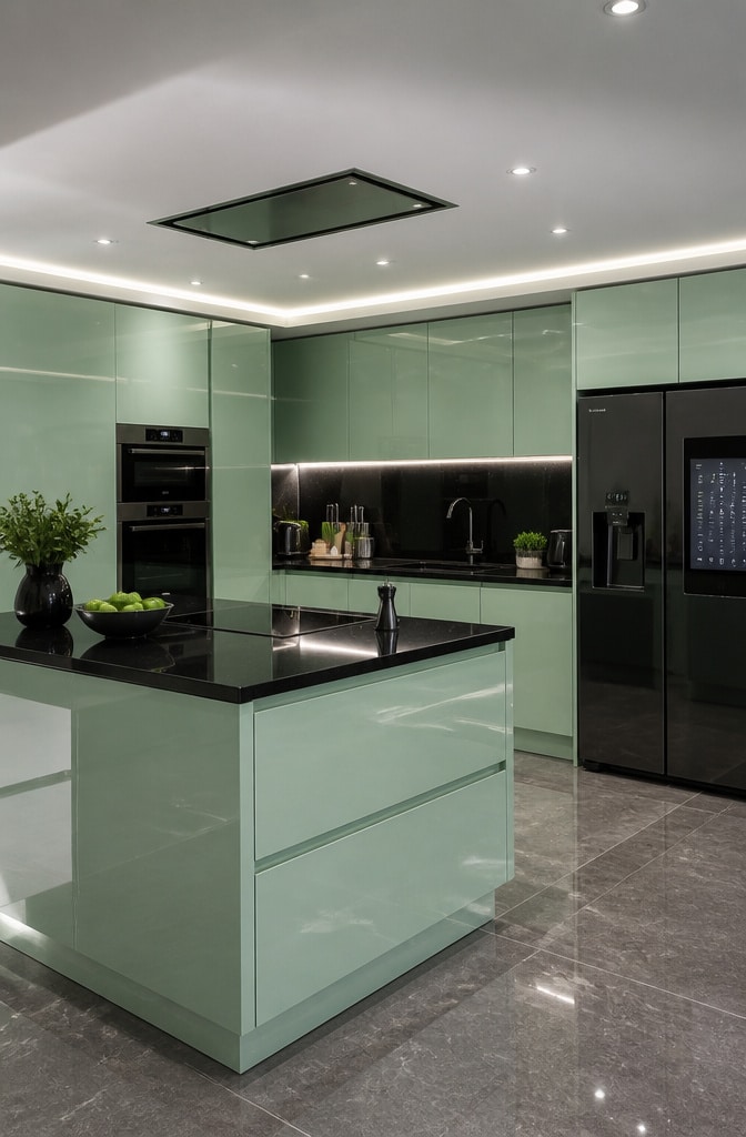 Contemporary Mint Green Glossy Cabinets