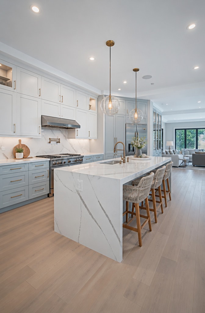 Contemporary Pastel Blue Open-Concept Kitchen