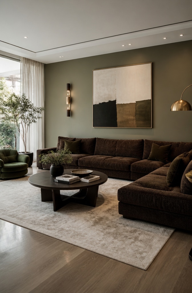 Contemporary Sage Green and Chocolate Brown Space