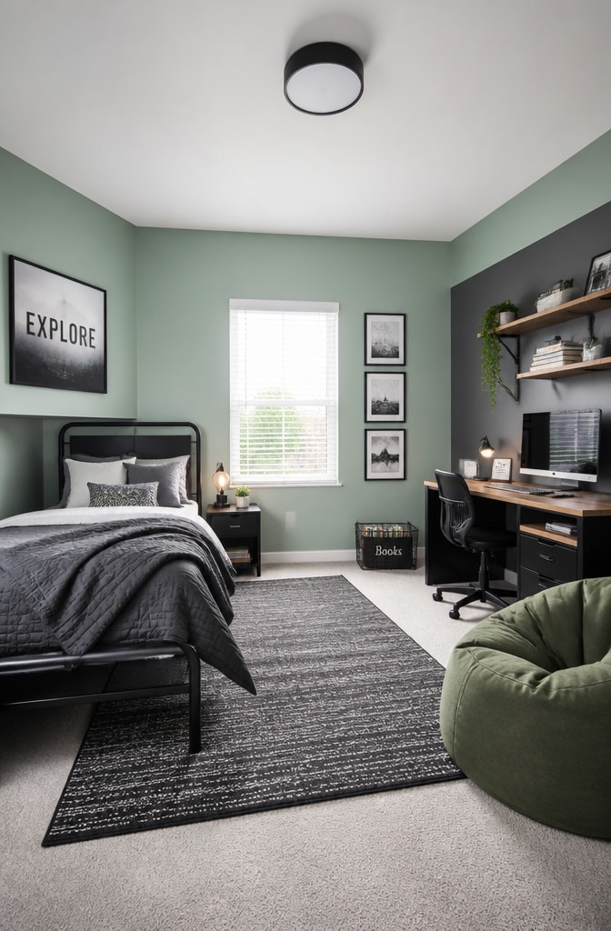 Cool Mint and Charcoal Bedroom