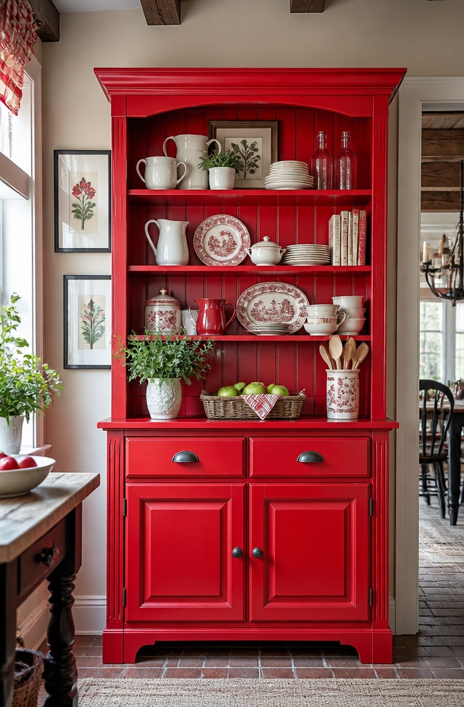 Country Farmhouse Hutch with Bold Red Paint