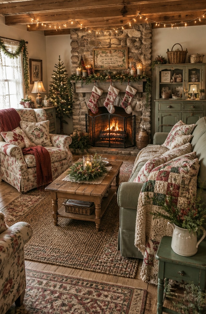 Cozy Cottage Christmas Living Room