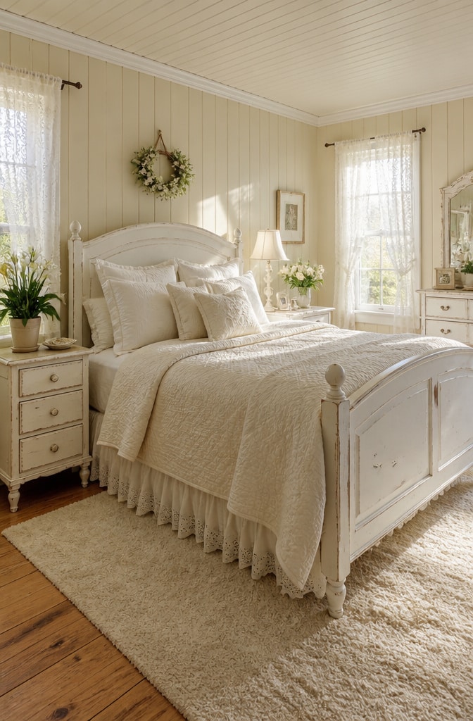 Cozy Cottage Cream and White Bedroom