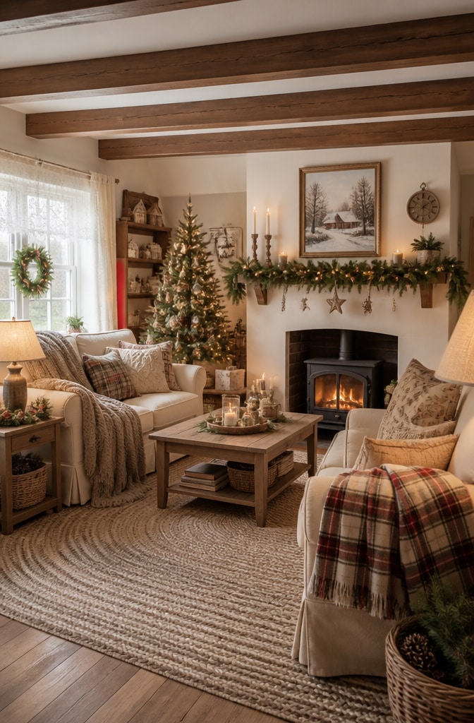 Cozy Cottage Neutral Christmas Living Room