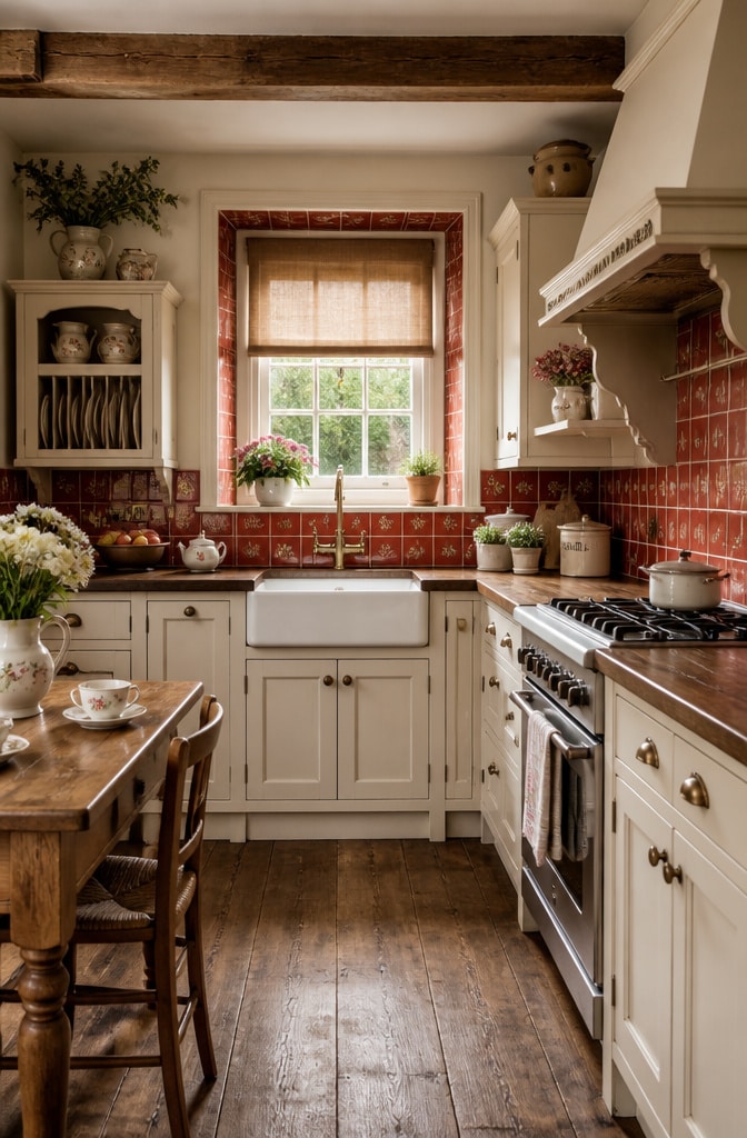 Cozy Cottage Red Tile Kitchen