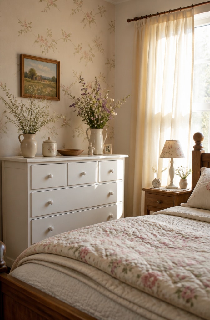 Cozy Cottagecore White Dresser Bedroom