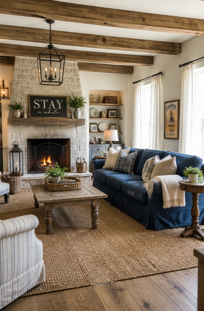 Cozy Farmhouse Blue and Neutral Space