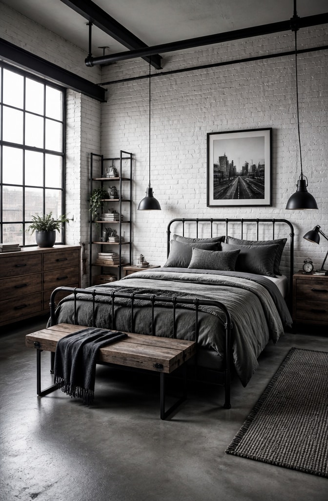 Cozy Industrial Loft Bedroom