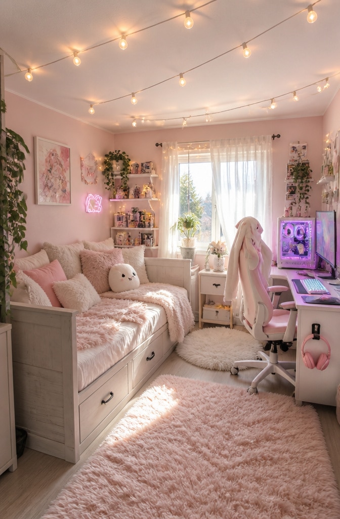 Cozy Pastel Pink Gaming Haven
