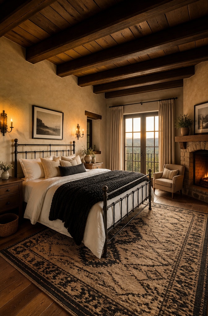 Cozy Rustic Beige and Black Bedroom
