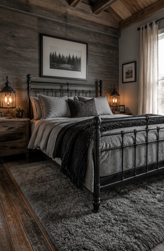 Cozy Rustic Black and Grey Bedroom