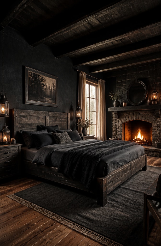 Cozy Rustic Black Bedroom