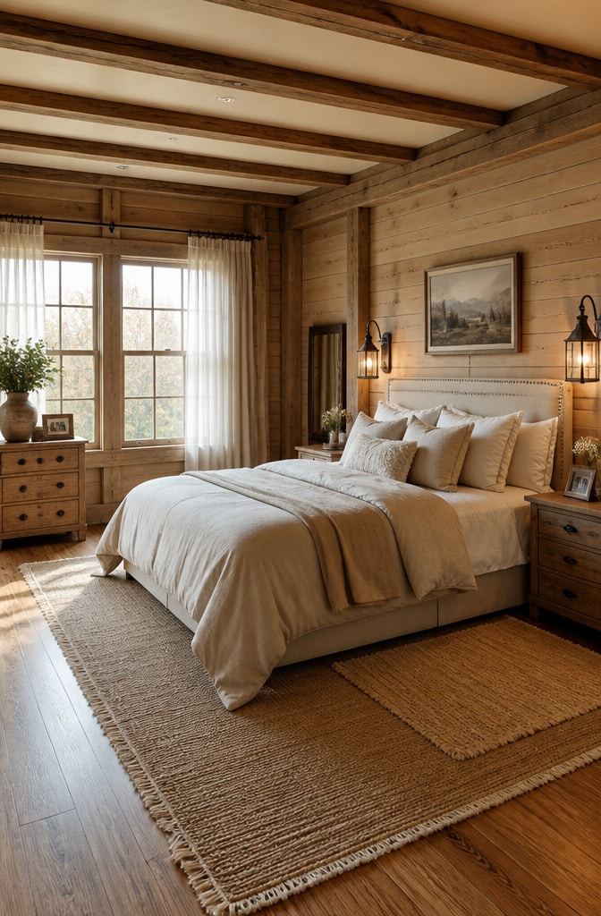 Cozy Rustic Light Brown Bedroom