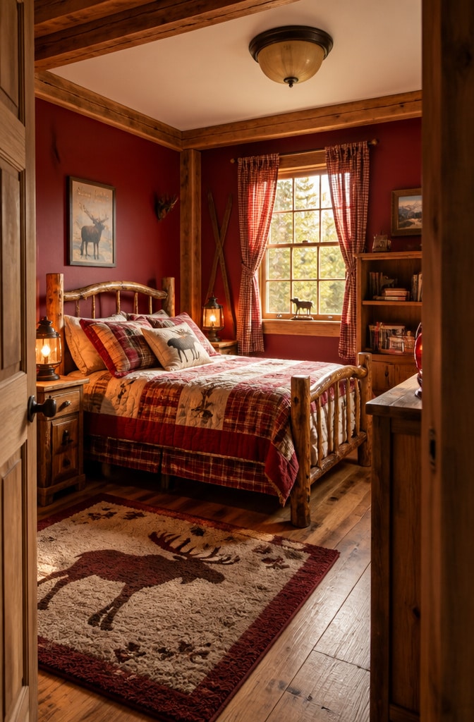 Cozy Rustic Red Cabin Bedroom