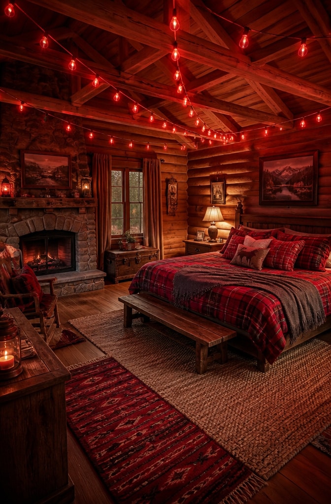 Cozy Rustic Red Glow Bedroom