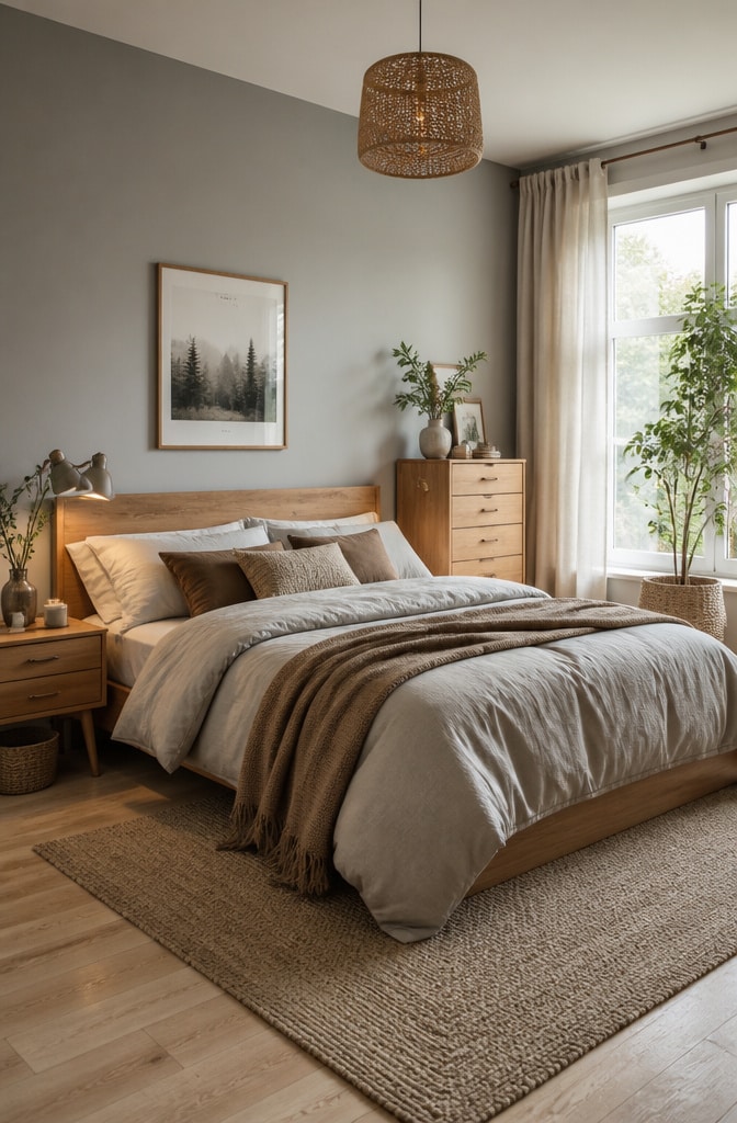 Cozy Scandinavian Grey and Brown Bedroom