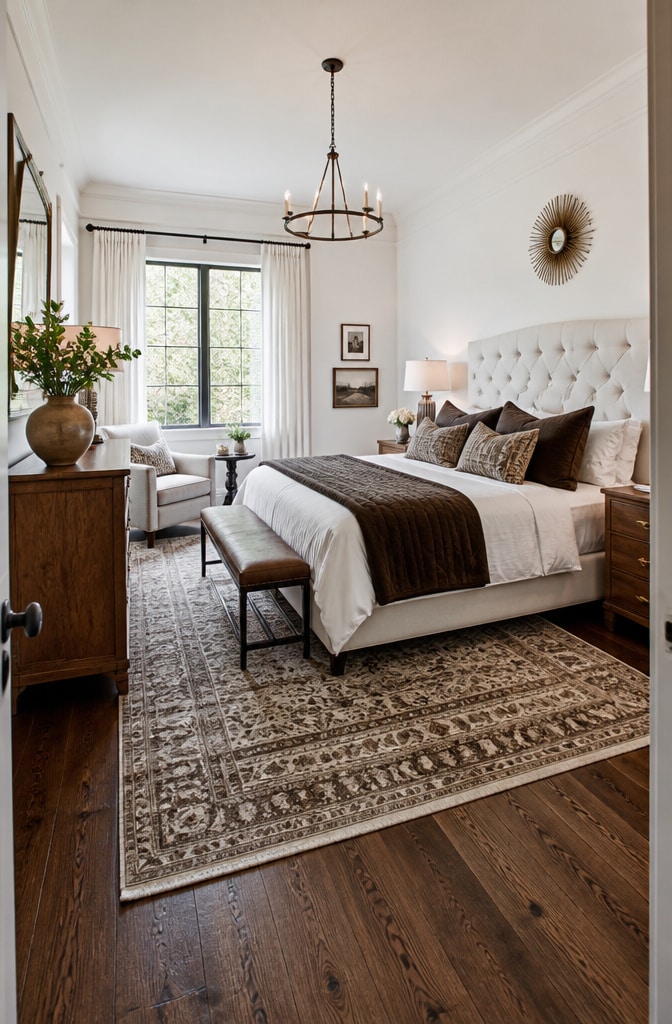 Cozy Transitional White and Brown Bedroom