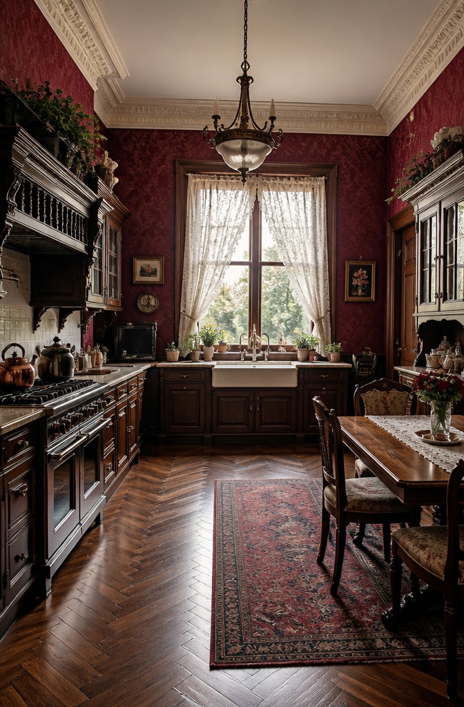 Deep Burgundy Victorian Kitchen