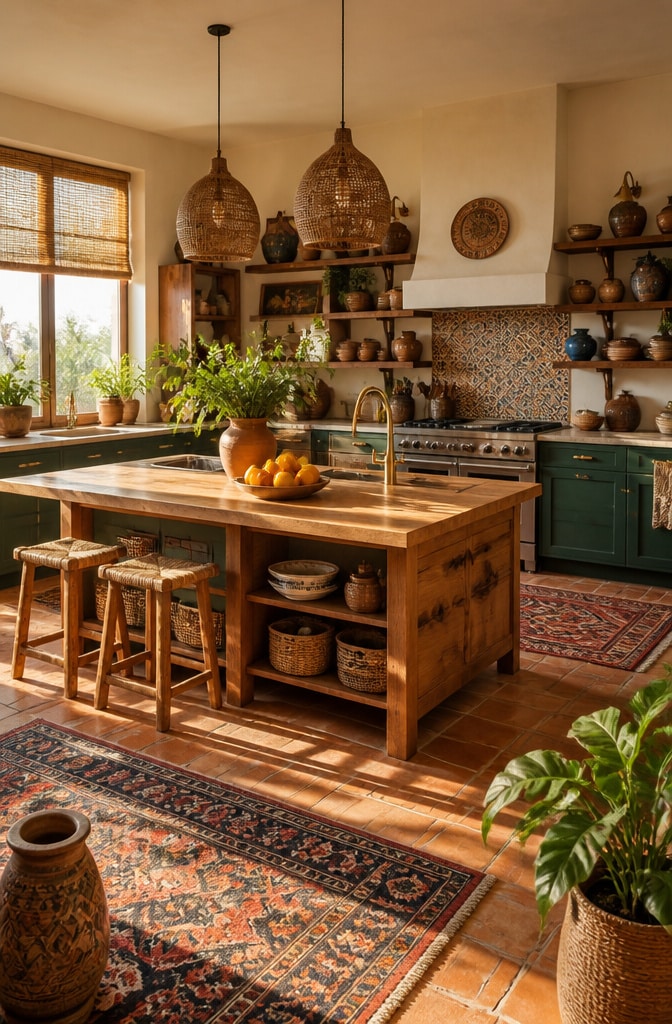 Earthy Green and Brown Bohemian Kitchen