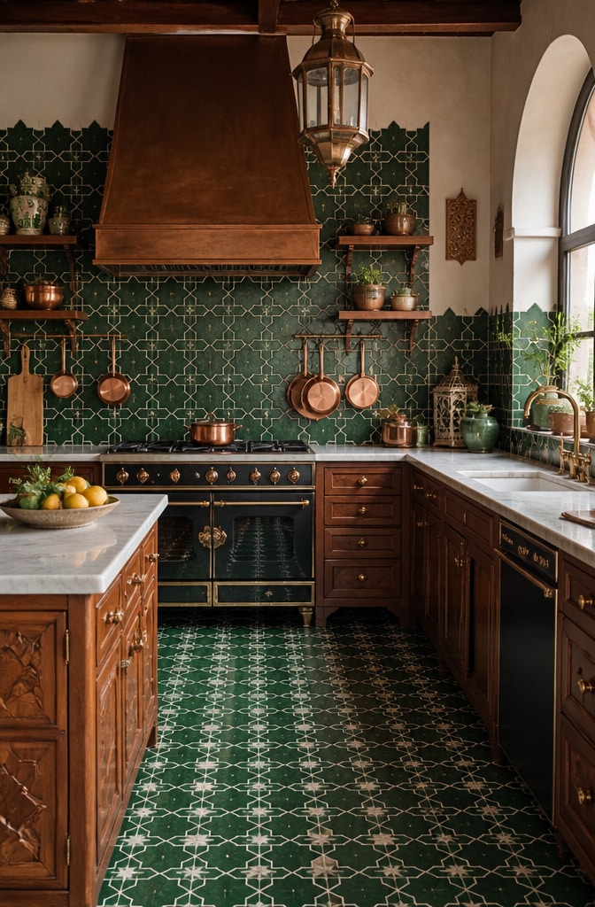 Earthy Green Moroccan Tile Kitchen