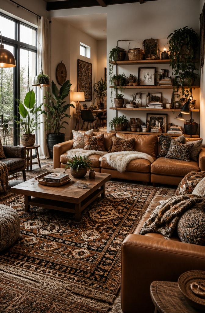Earthy Modern Boho Brown Living Room