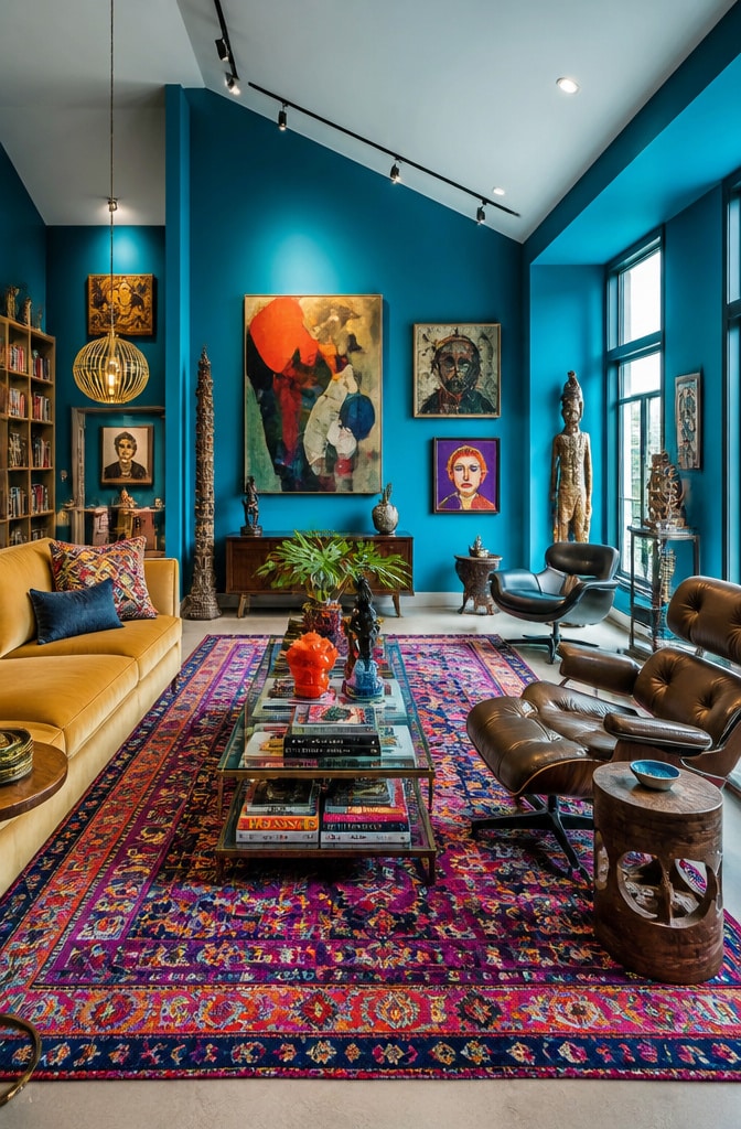 Eclectic Artistic Blue Living Room