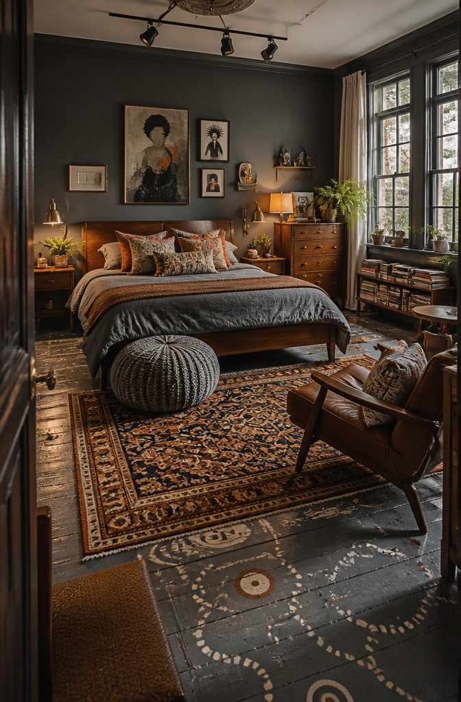 Eclectic Artistic Grey and Brown Bedroom