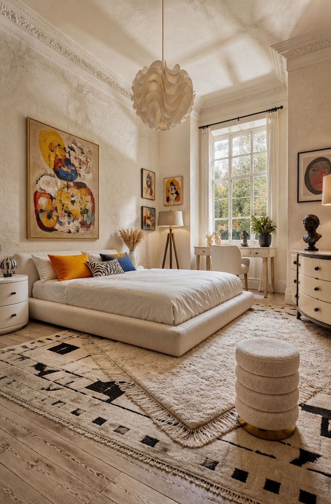 Eclectic Artistic Off White Bedroom