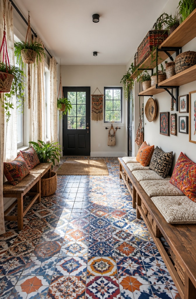Eclectic Boho Garage Mudroom