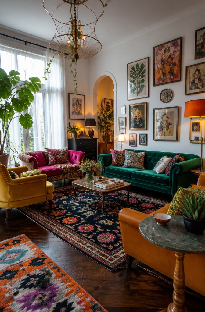 Eclectic Brown Floor Artistic Living Room
