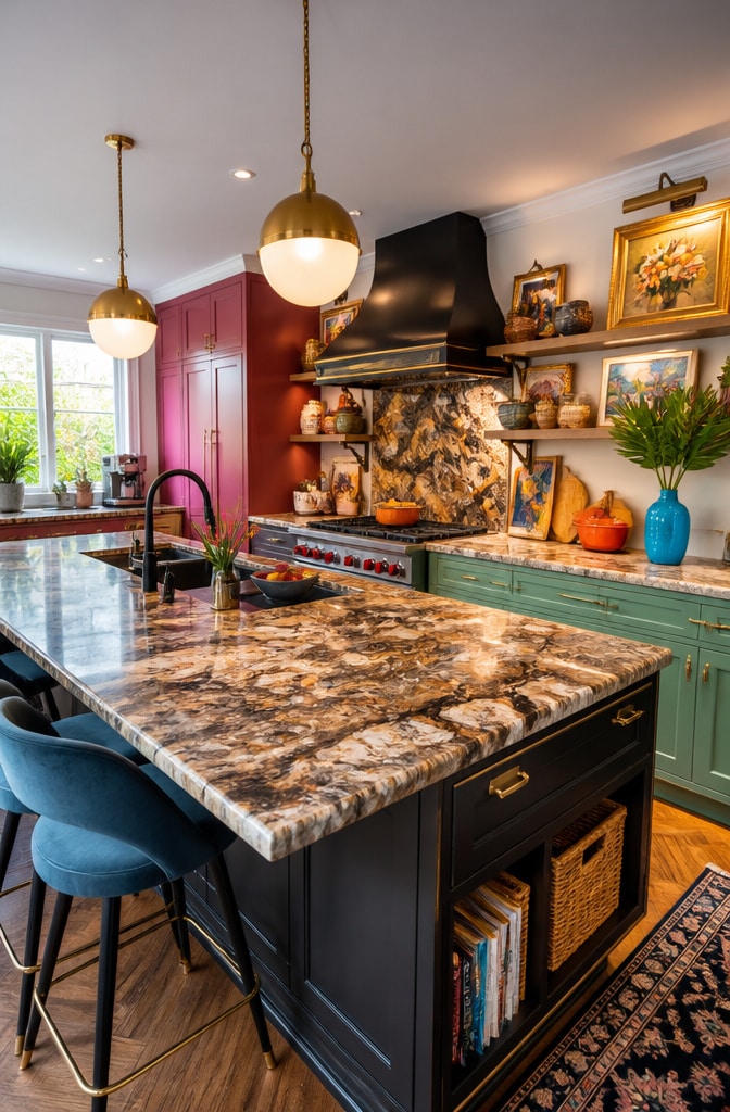 Eclectic Brown Marble Kitchen Fusion