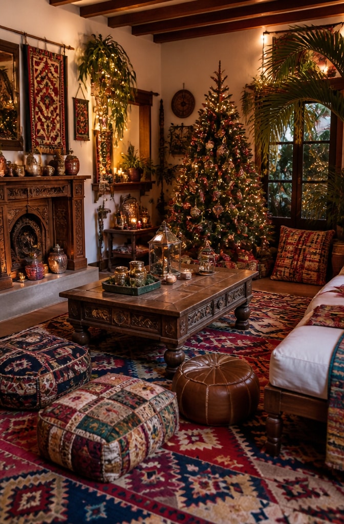 Eclectic Global Christmas Living Room