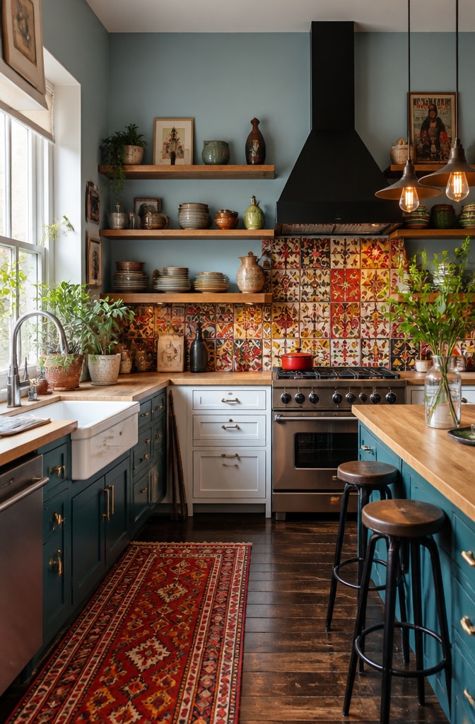 Eclectic Light Blue Kitchen with Bold Colors