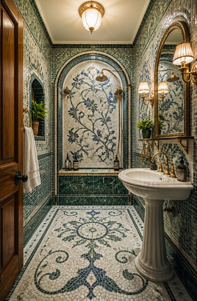 Eclectic Marble Mosaic Bathroom