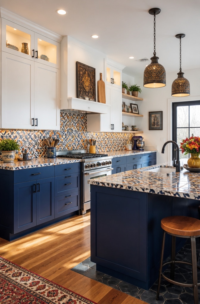 Eclectic Navy Blue Two-Tone Cabinets