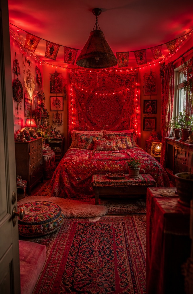 Eclectic Red Festival Bedroom