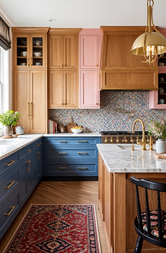 Eclectic Red Oak Cabinets with Mixed Finishes