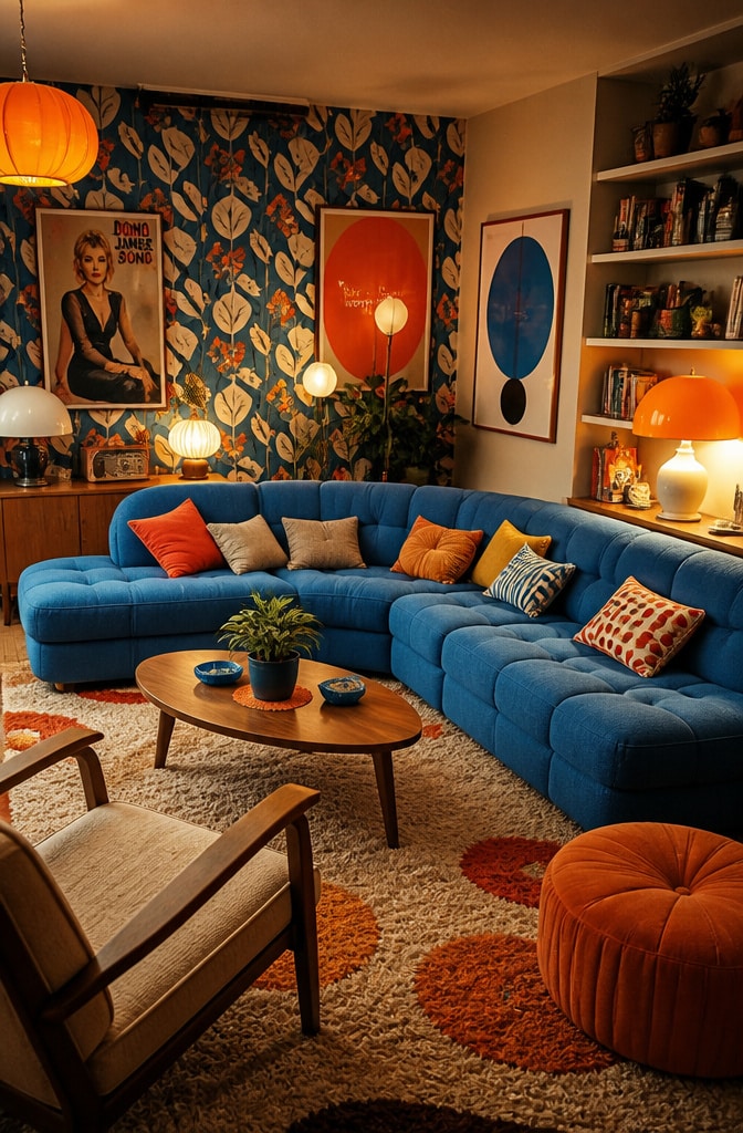 Eclectic Retro Blue Sectional Living Room