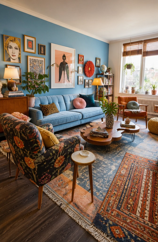 Eclectic Sky Blue Living Room