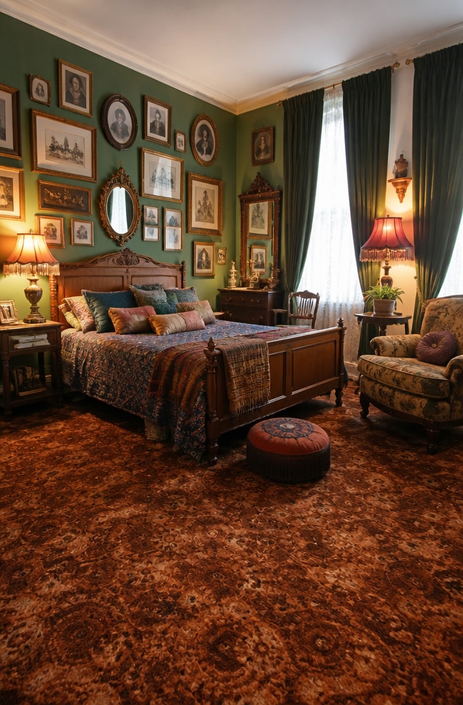 Eclectic Vintage Brown Carpet Bedroom