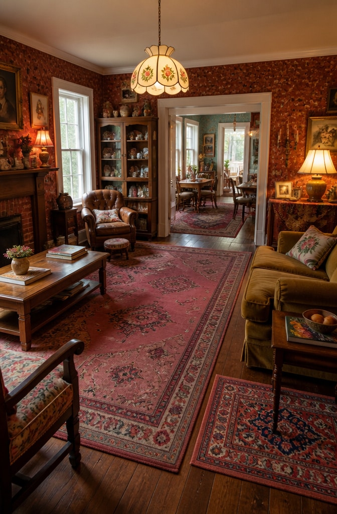 Eclectic Vintage Brown Walls Living Room