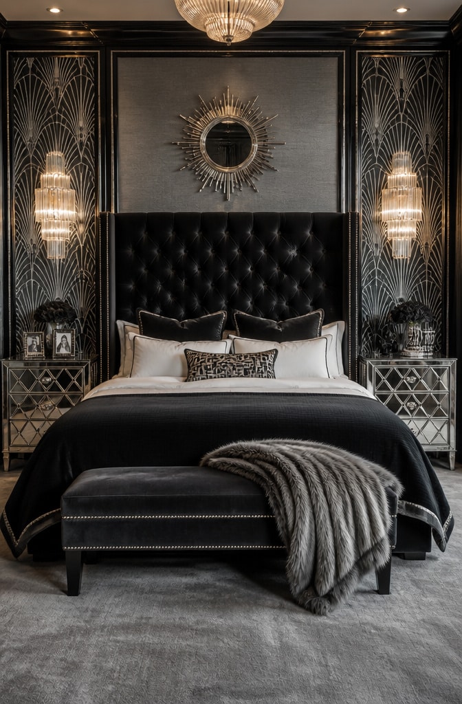 Elegant Art Deco Black and White Bedroom