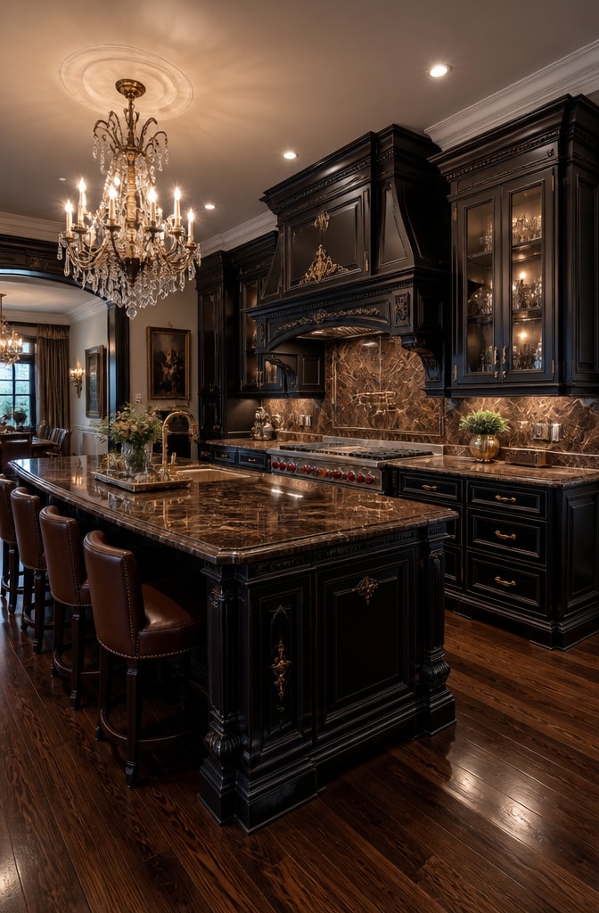 Elegant Black and Brown Classic Kitchen