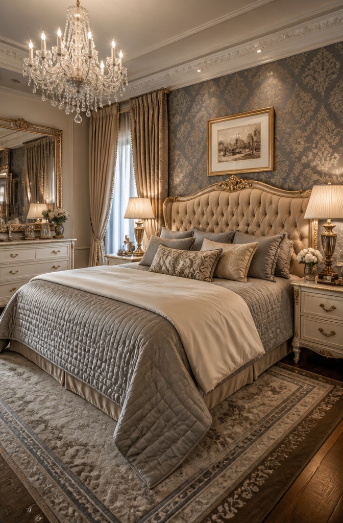 Elegant Classic Grey and Beige Bedroom