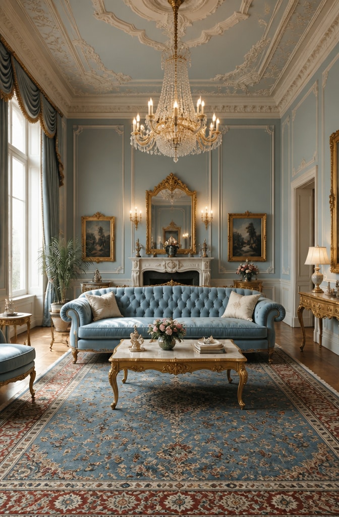 Elegant Classic Sky Blue Living Room