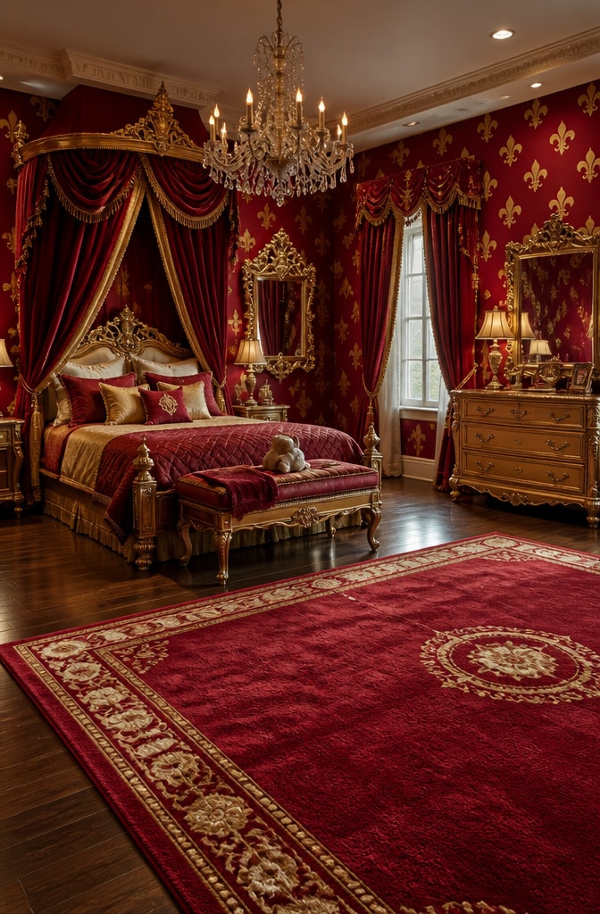Elegant Red and Gold Royal Bedroom