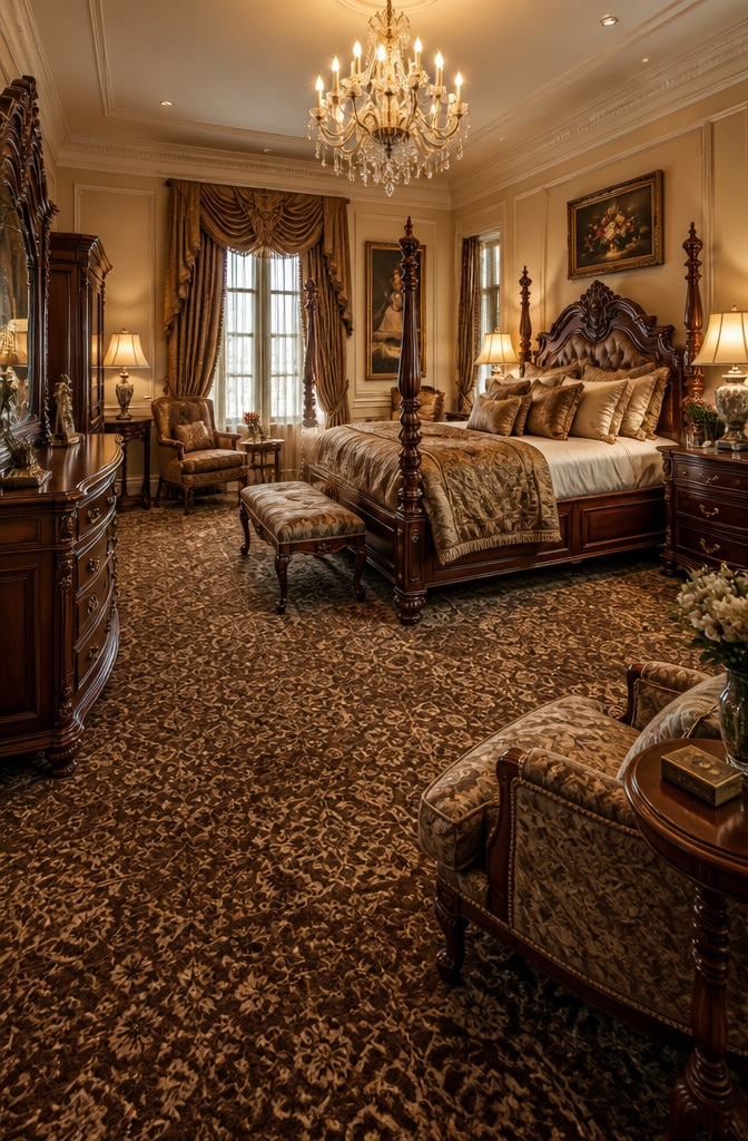 Elegant Traditional Brown Carpet Bedroom