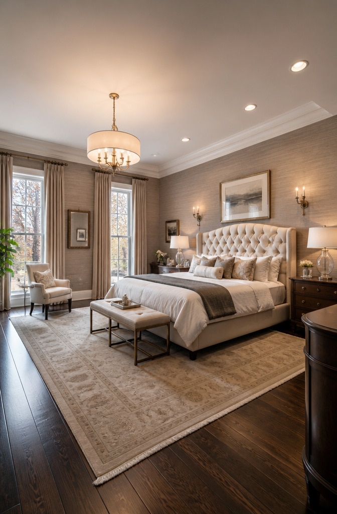 Elegant Transitional Light Brown Bedroom