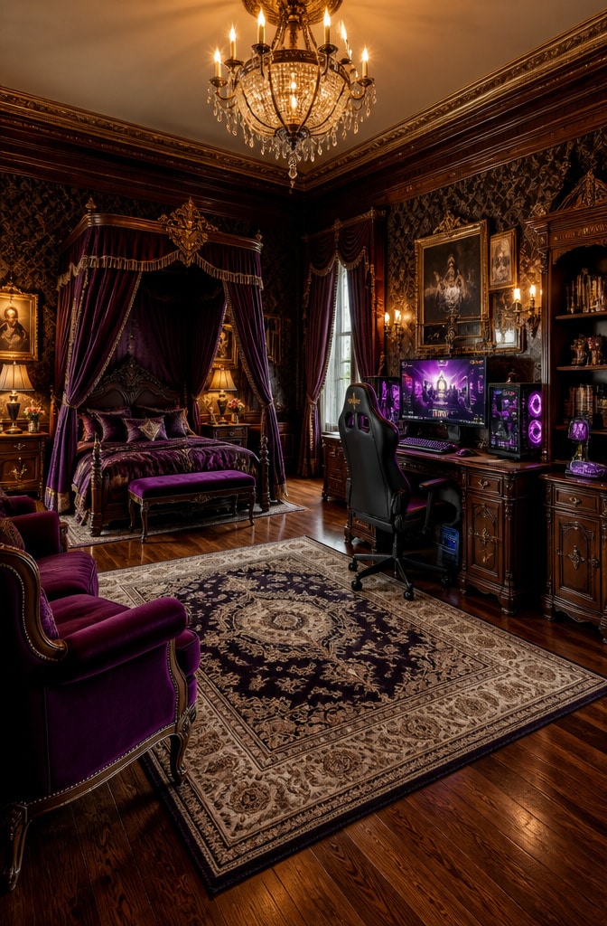 Elegant Victorian Gamer Girl Bedroom