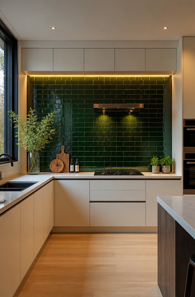 Emerald Glossy Subway Tile Backsplash